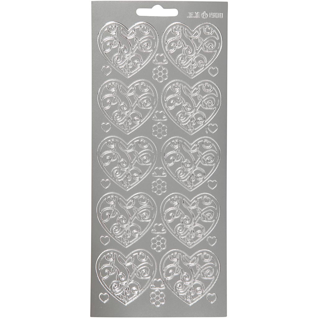 Creativ company stickers, harten, vel 10x23 cm, zilver, 1 vel