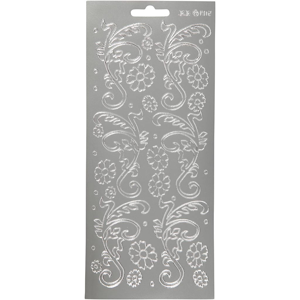 Creativ company stickers, deco bladeren, vel 10x23 cm, zilver, 1 vel