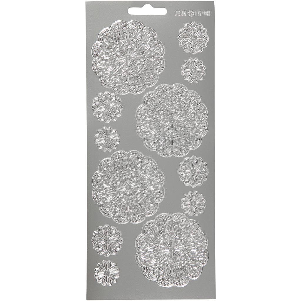 Creativ company stickers, bloemen, vel 10x23 cm, zilver, 1 vel