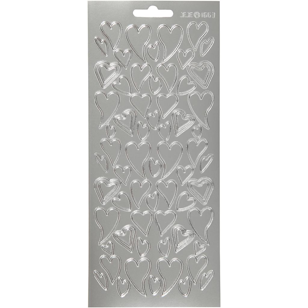Creativ bedrijfsstickers, harten, vel 10x23 cm, zilver, 1 vel