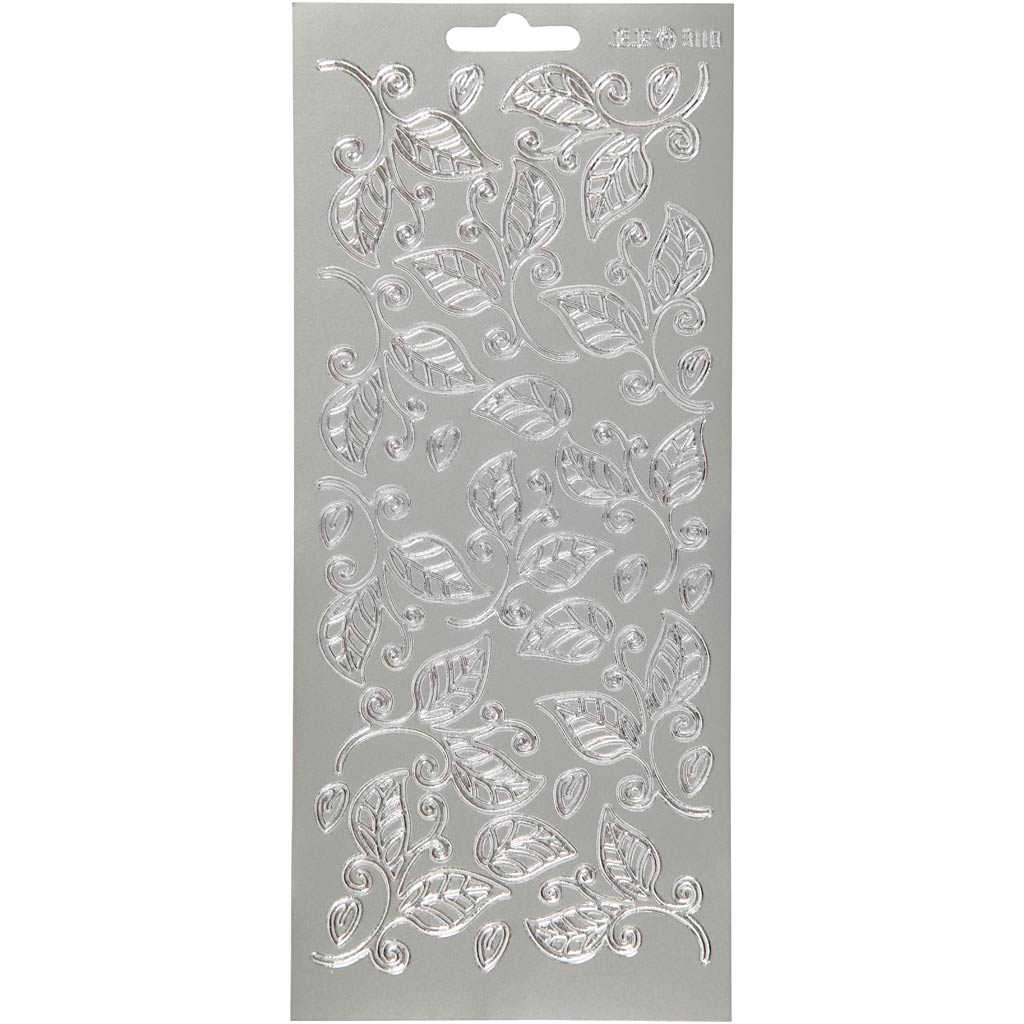 Creativ company stickers, bladeren, vel 10x23 cm, zilver, 1 vel