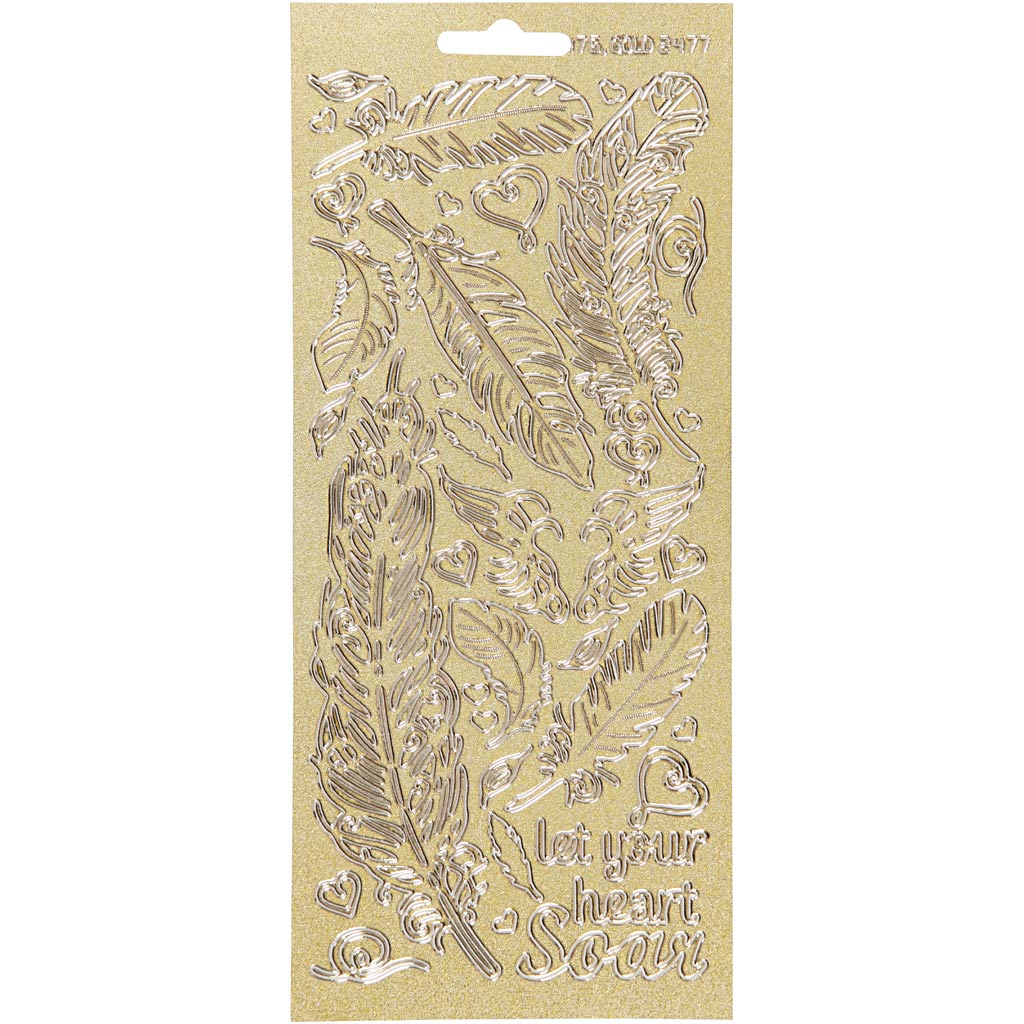 Creativ bedrijfsstickers, veren, vel 10x23 cm, goud, 1 vel