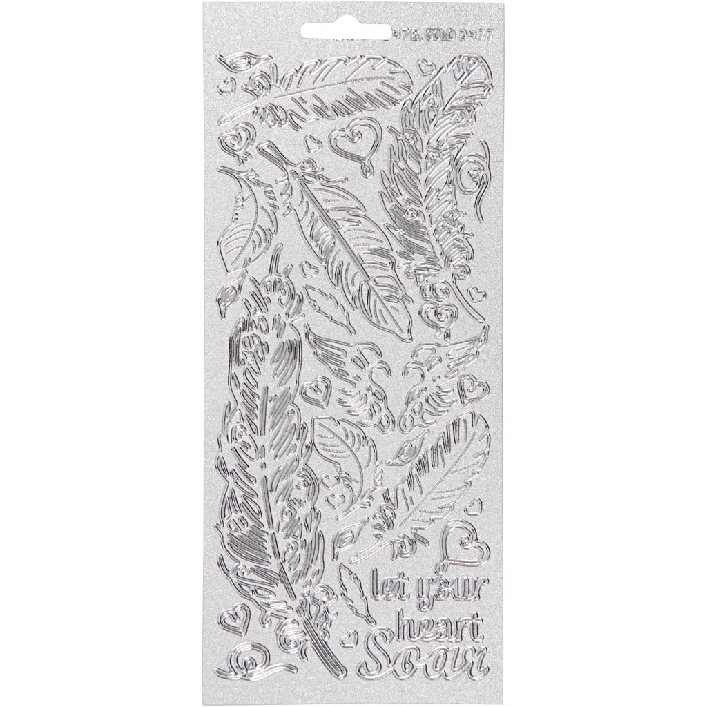 Creativ bedrijfsstickers, veren, vel 10x23 cm, zilver, 1 vel