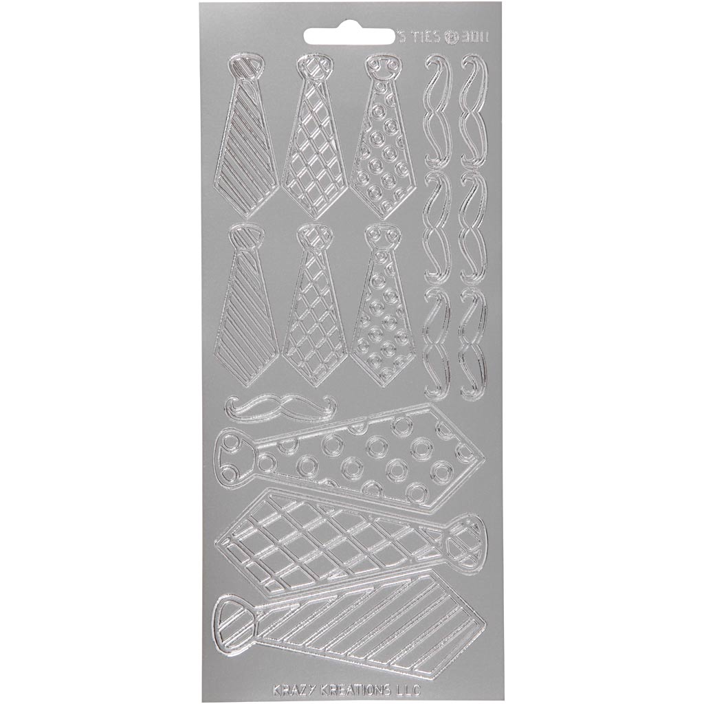 Creativ company stickers, stropdassen, vel 10x23 cm, zilver, 1 vel