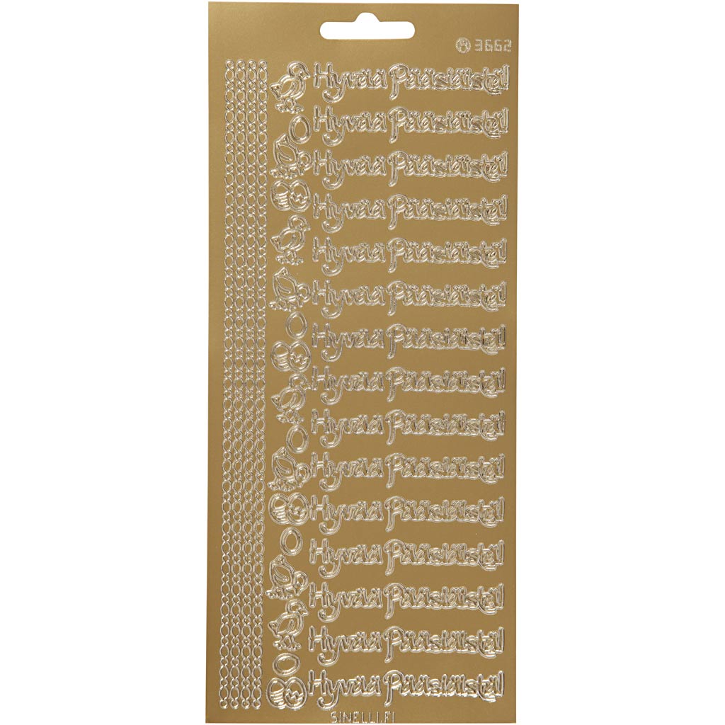 Creativ bedrijfsstickers, hyvaa pääsiäistä, vel 10x23 cm, goud, 1 vel