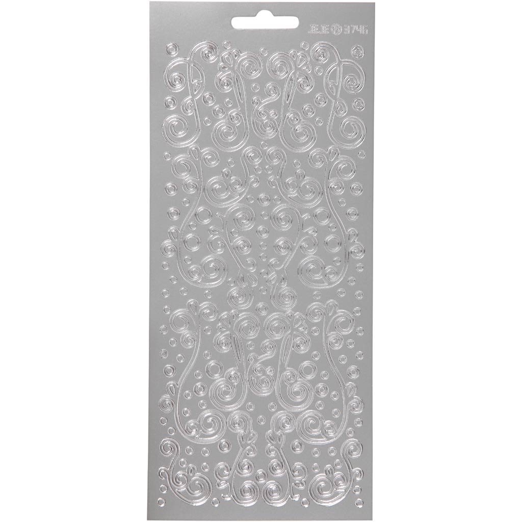 Creativ company stickers, swirl, vel 10x23 cm, zilver, 1 vel