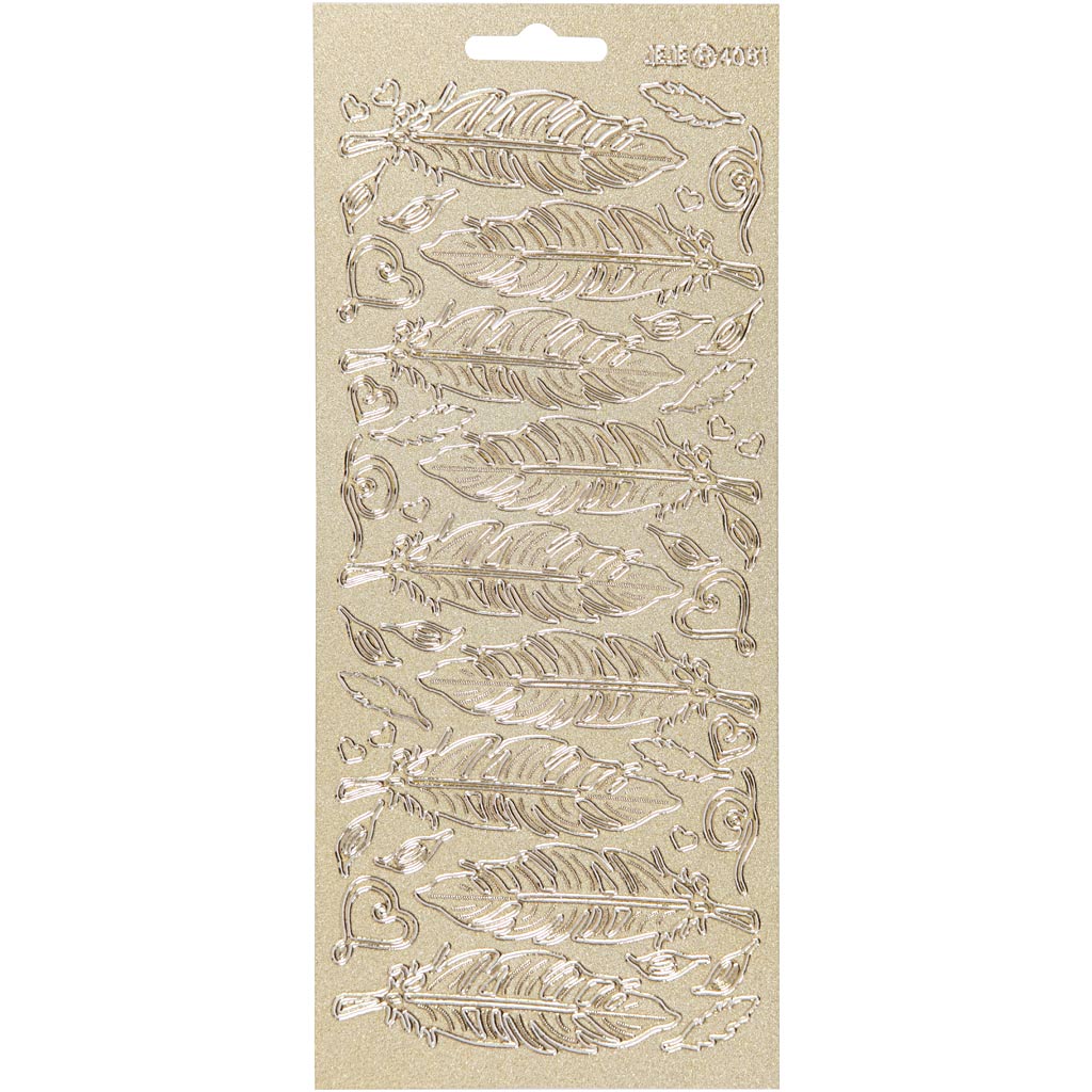 Creativ bedrijfsstickers, veren, vel 10x23 cm, goud, 1 vel