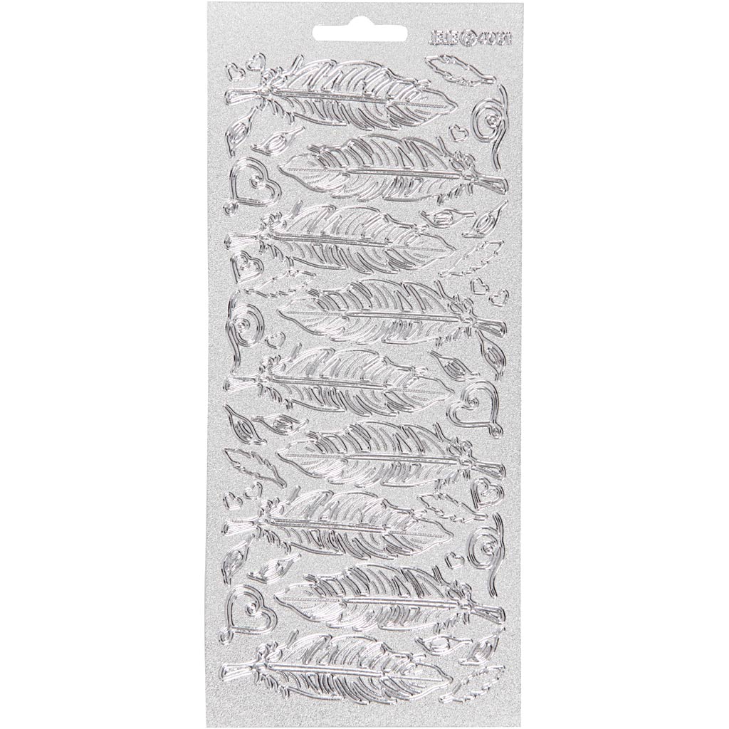 Creativ bedrijfsstickers, veren, vel 10x23 cm, zilver, 1 vel