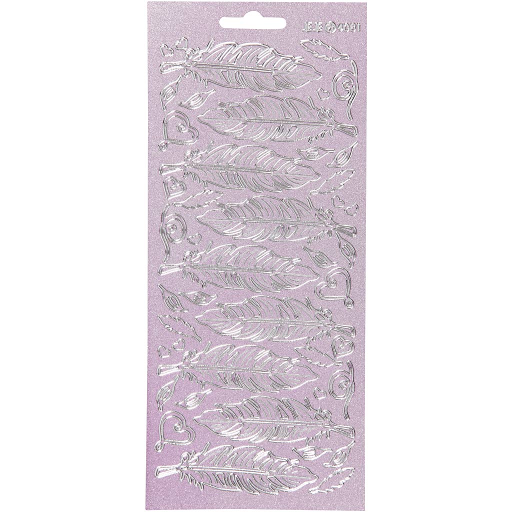 Creativ bedrijfsstickers, veren, vel 10x23 cm, zilver, 1 vel