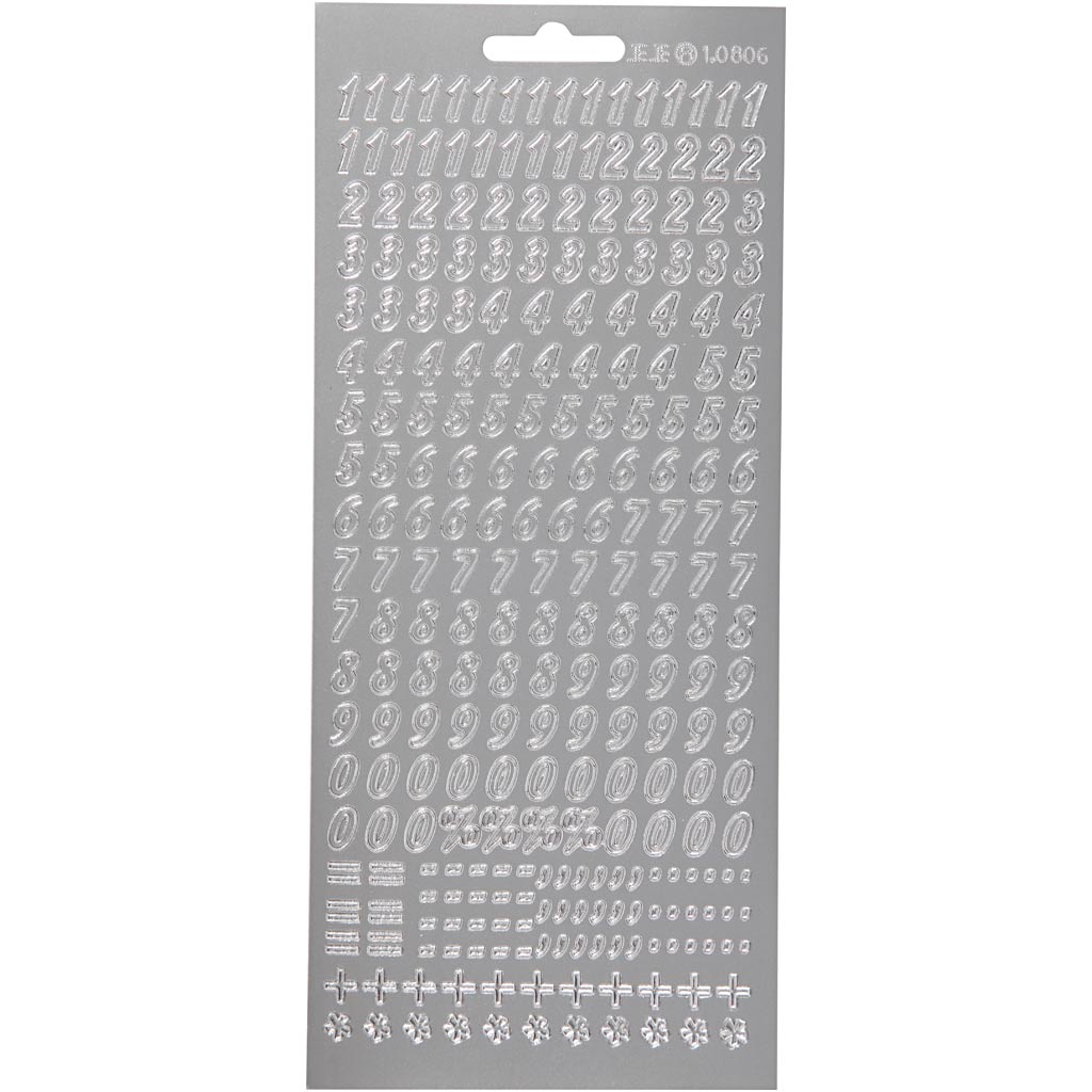 Creativ company stickers, cijfers, vel 10x23 cm, zilver, 1 vel