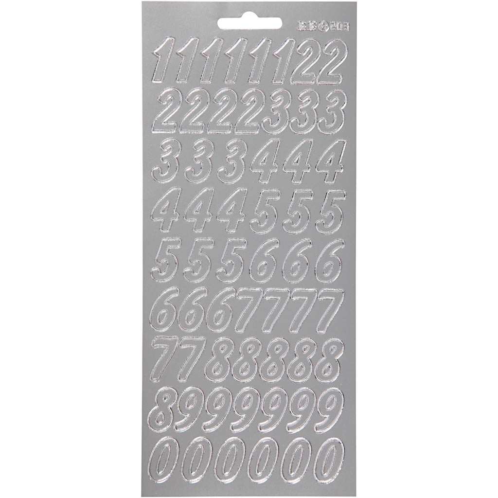 Creative bedrijfsstickers, cijfers, vel 10x23 cm, zilver, 1 vel
