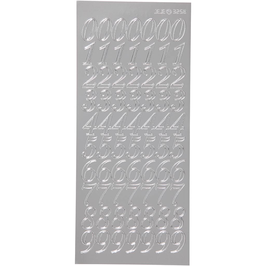 Creative bedrijfsstickers, cijfers, vel 10x23 cm, zilver, 1 vel