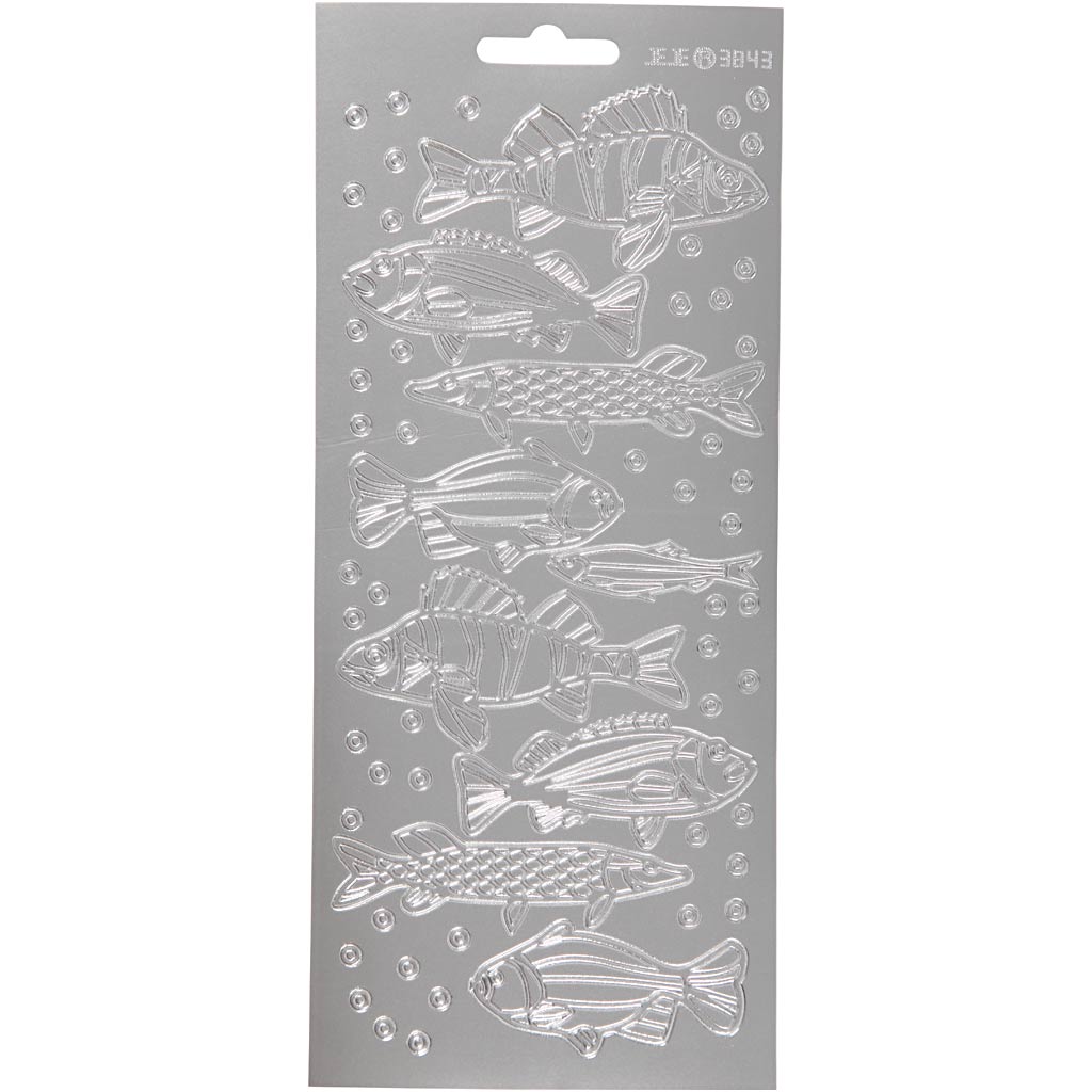 Creativ company stickers, vissen, vel 10x23 cm, zilver, 1 vel