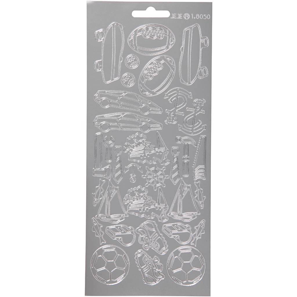 Creativ bedrijfsstickers, sport, vel 10x23 cm, zilver, 1 vel