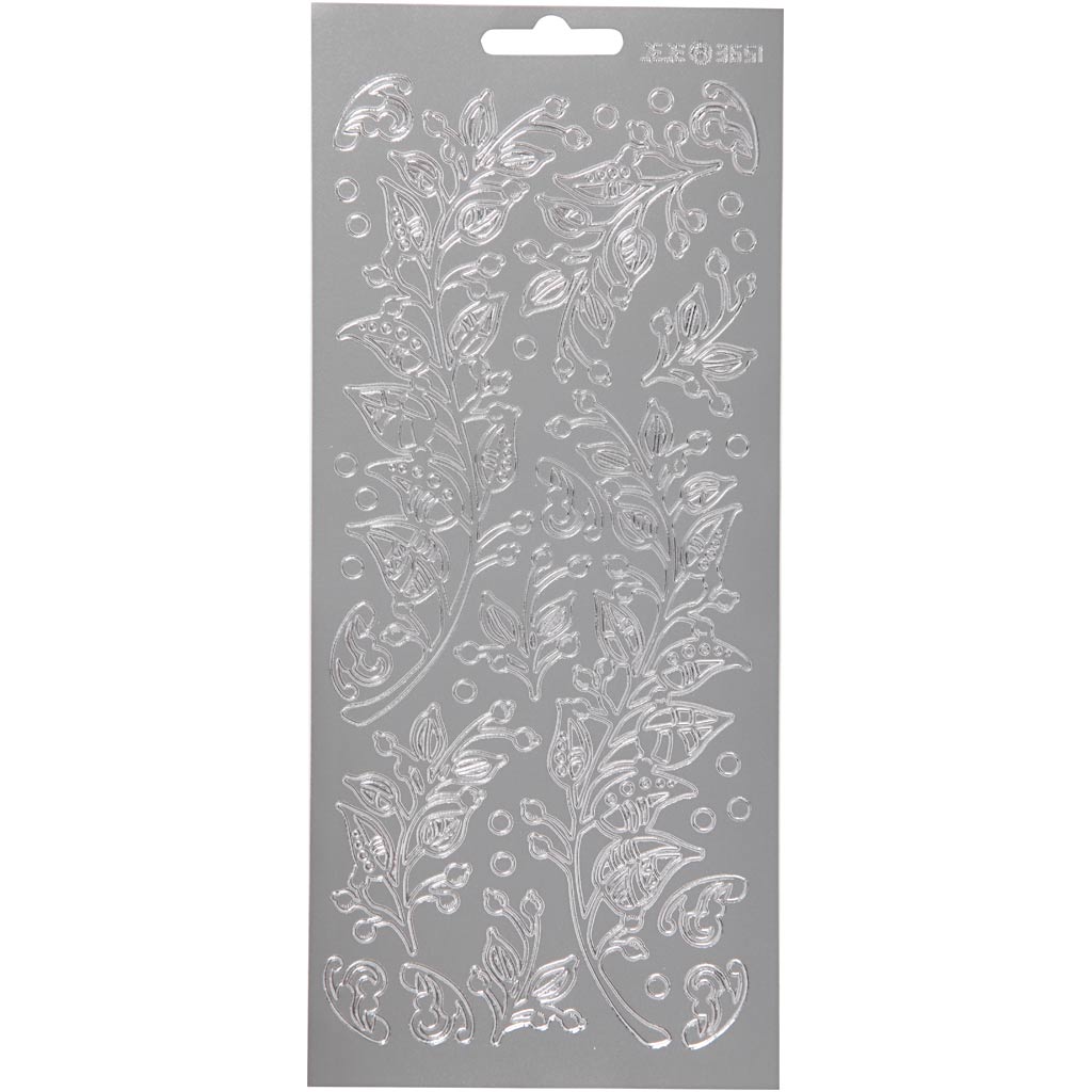Creativ company stickers, bladeren, vel 10x23 cm, zilver, 1 vel