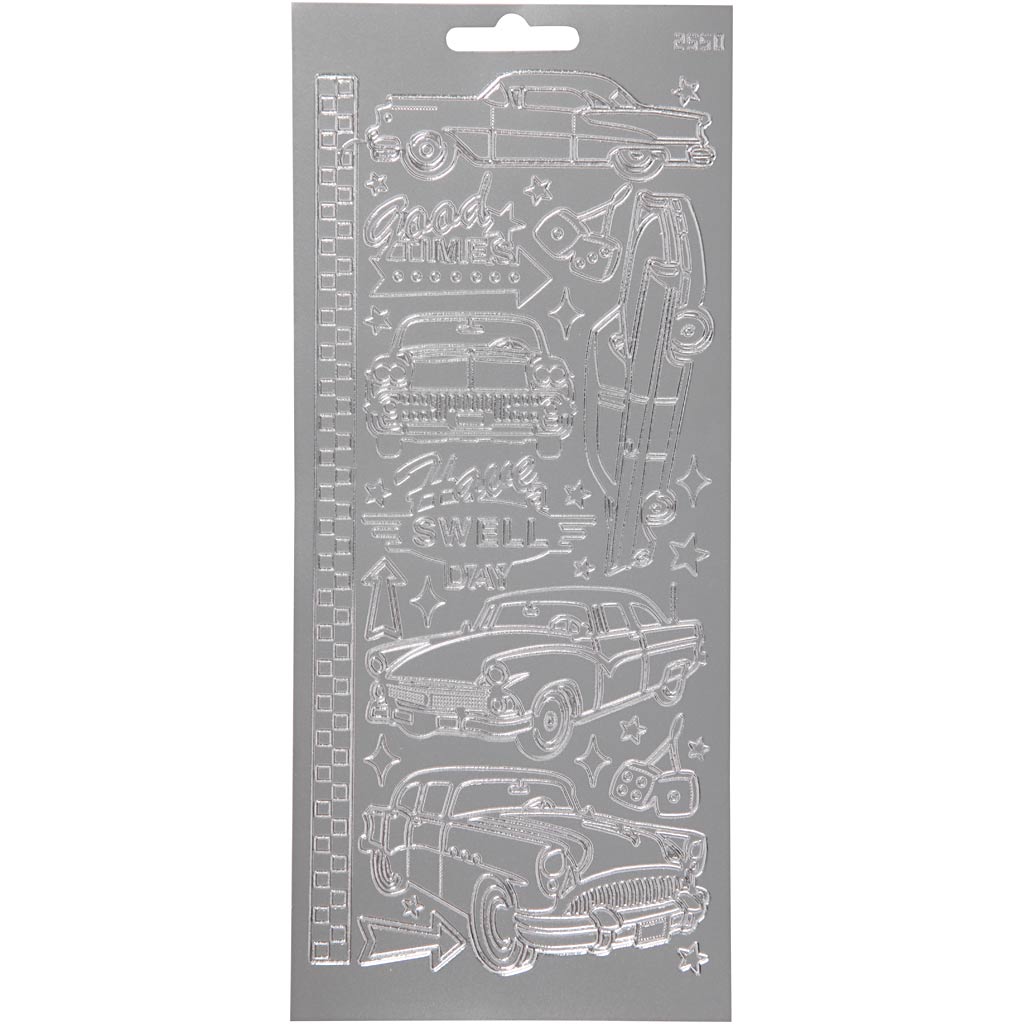 Creativ company stickers, auto's, vel 10x23 cm, zilver, 1 vel