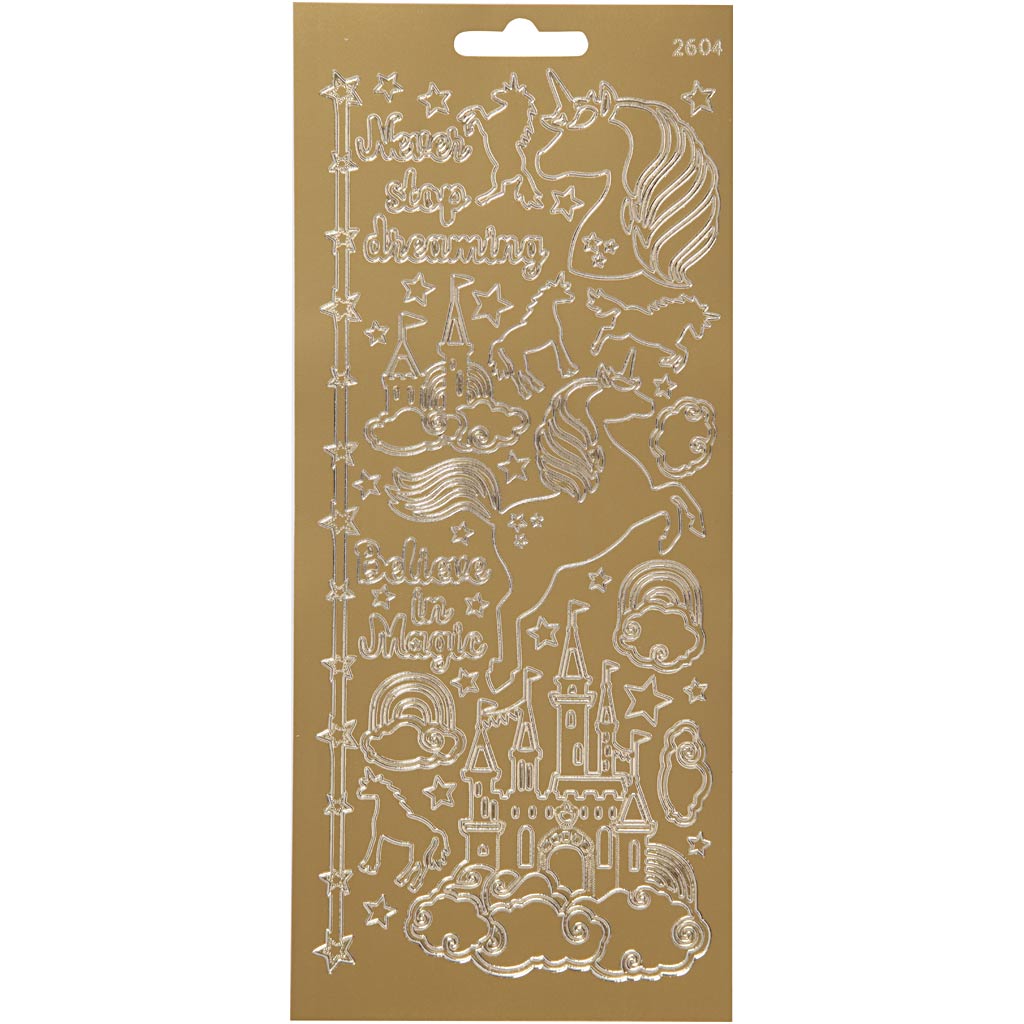 Creativ company stickers, unicorn, vel 10x23 cm, goud, 1 vel