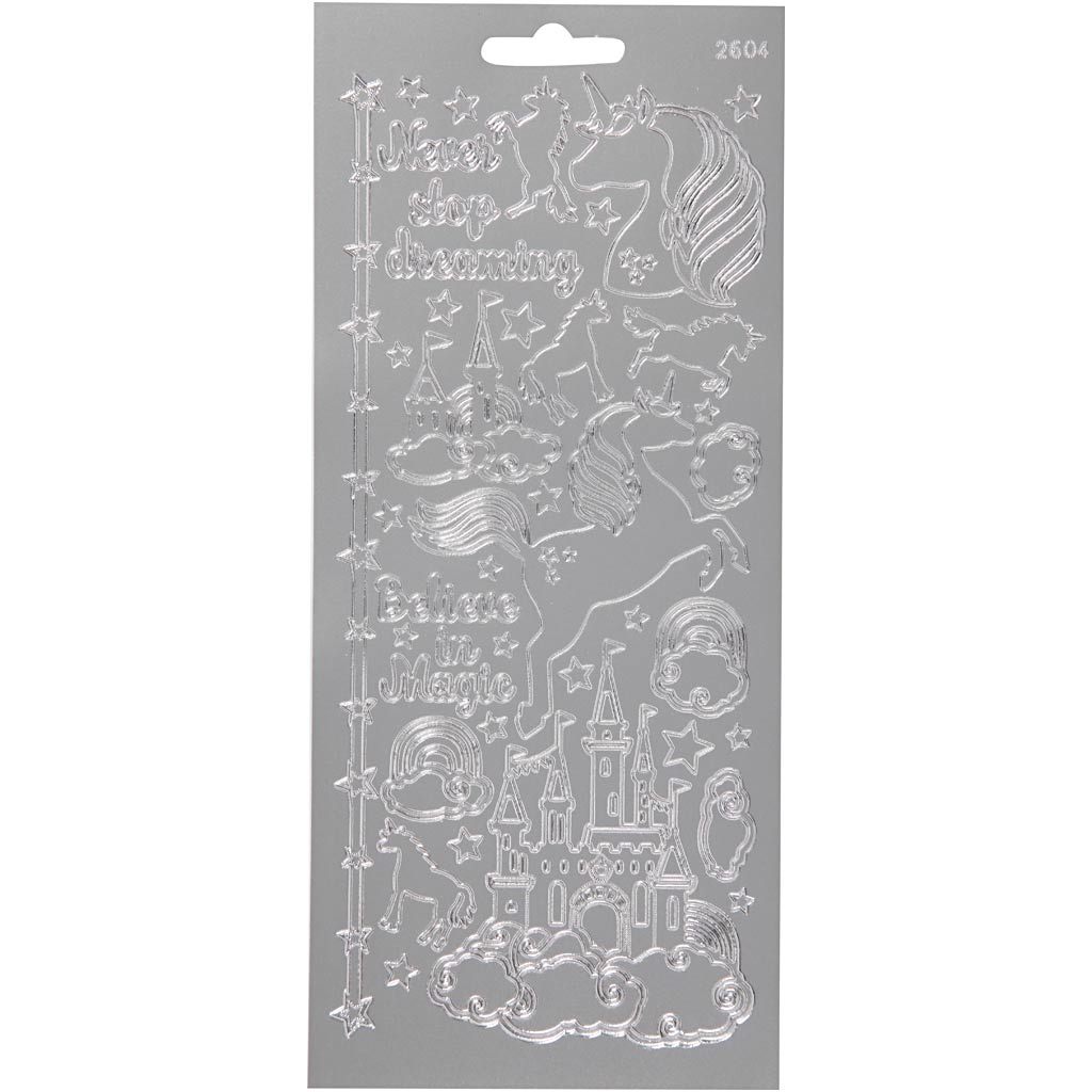 Creativ bedrijfsstickers, eenhoorn, vel 10x23 cm, zilver, 1 vel