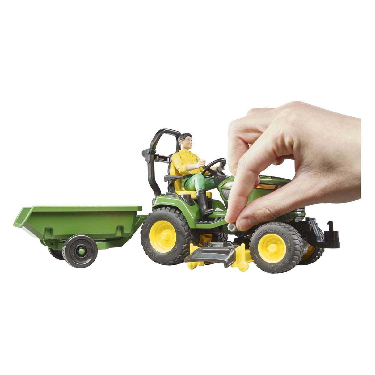 Bruder bworld john deere zitmaaier met aanhanger en tuinman 1:16