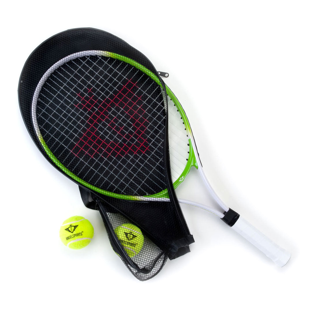 Tennisracket met hoes en 2 ballen - groen