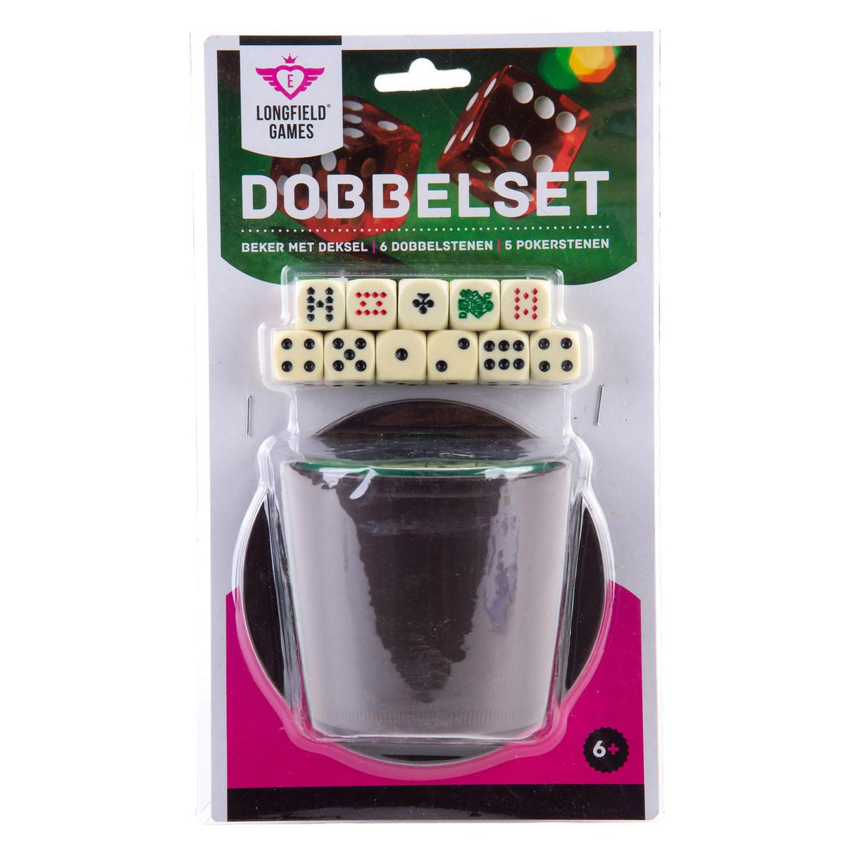 Pokerbeker met deksel en dobbelstenen