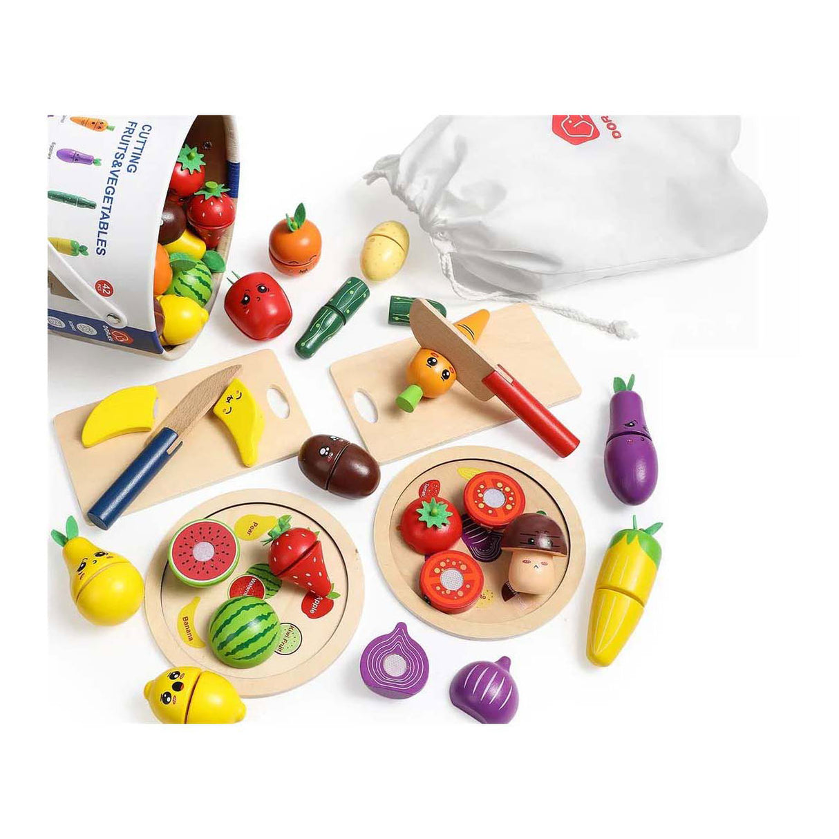 Houten snijset groente en fruit