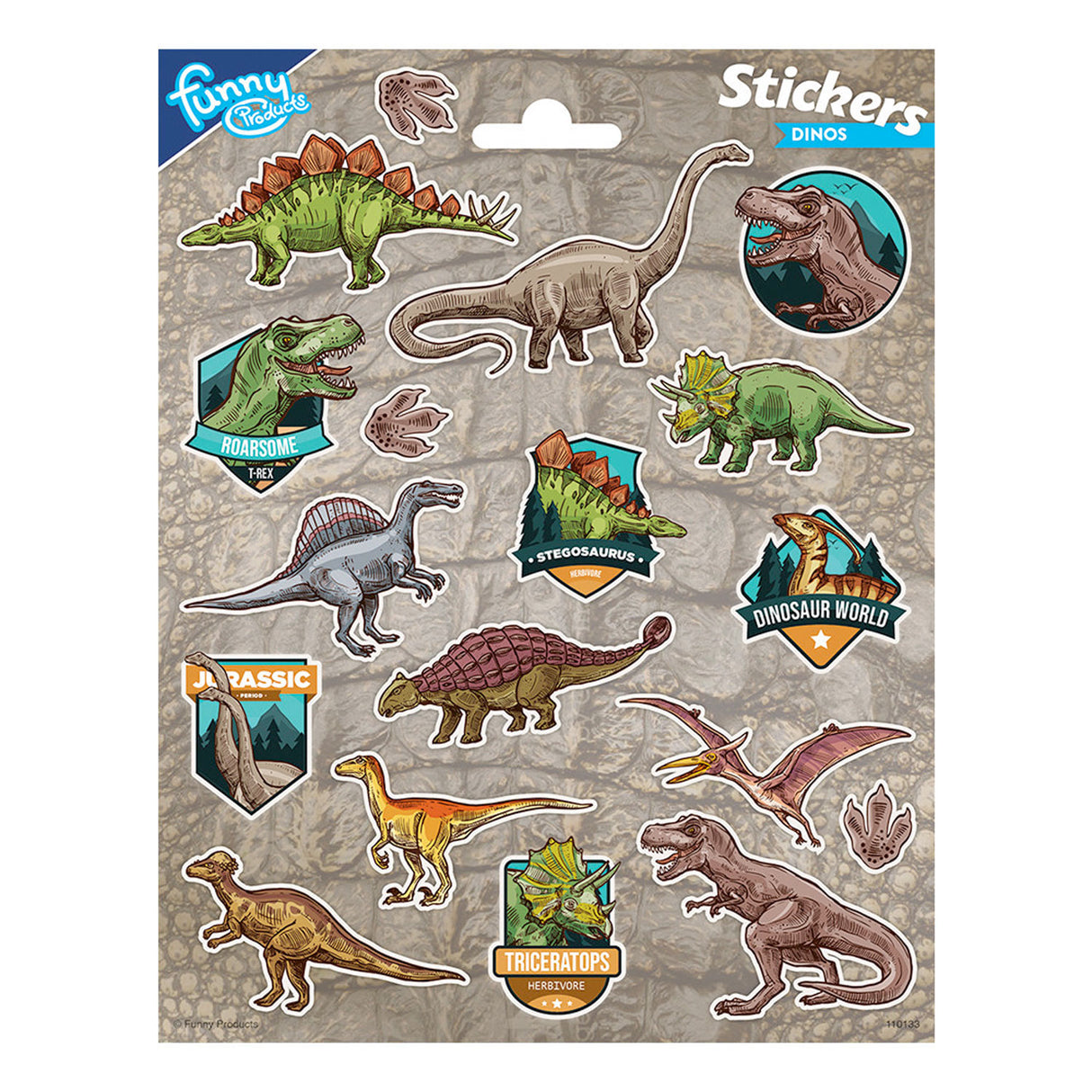 Totum stickervel dinosaurus, 18st.