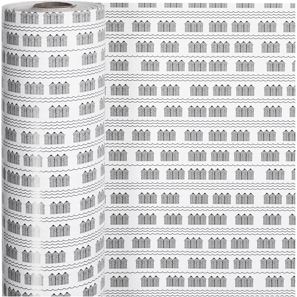 Creativ company inpakpapier, badhuis, b: 57 cm, 80 gr, zwart, wit, 150 m 1 rol