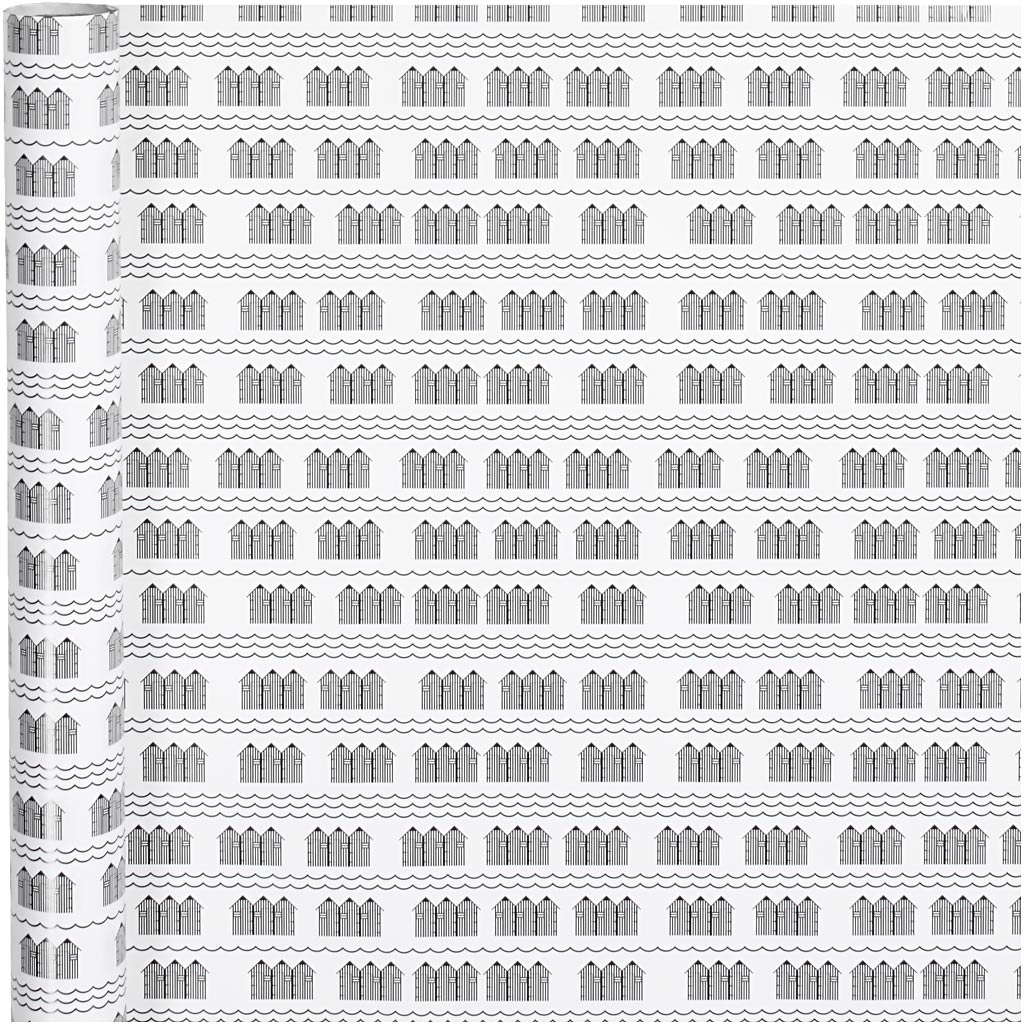 Creativ company inpakpapier, badhuis, b: 70 cm, 80 gr, zwart, wit, 4 m 1 rol