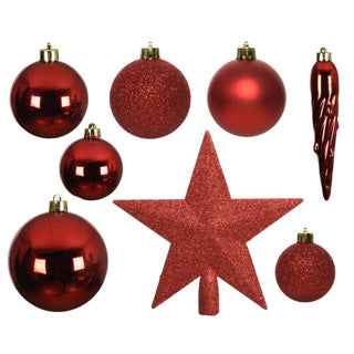 Kaemingk kerstballen kunststof shiny, matt, glitter mix kerstrood 33 stuks in doos 8 cm