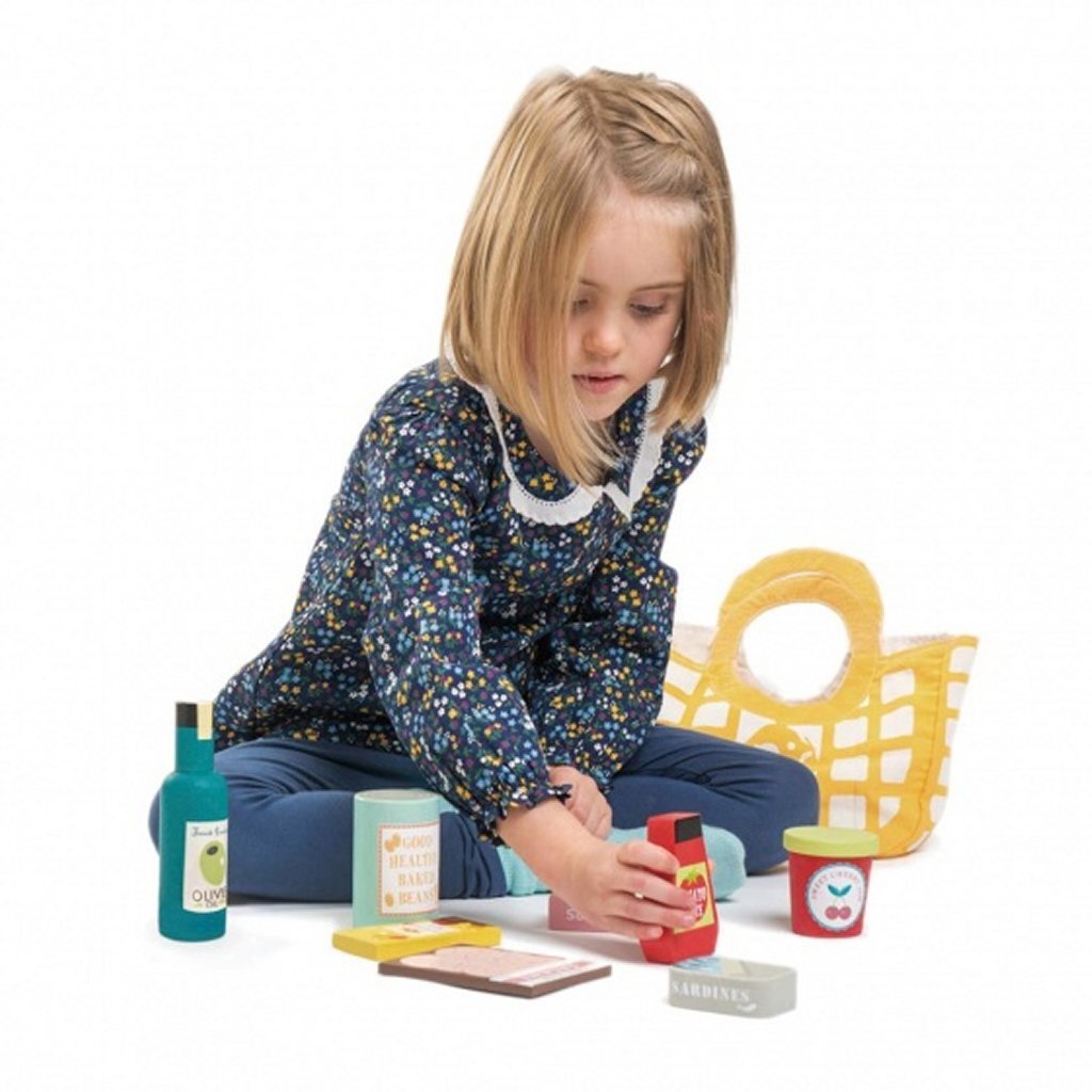 Tender toys houten boodschappen + canvas tas