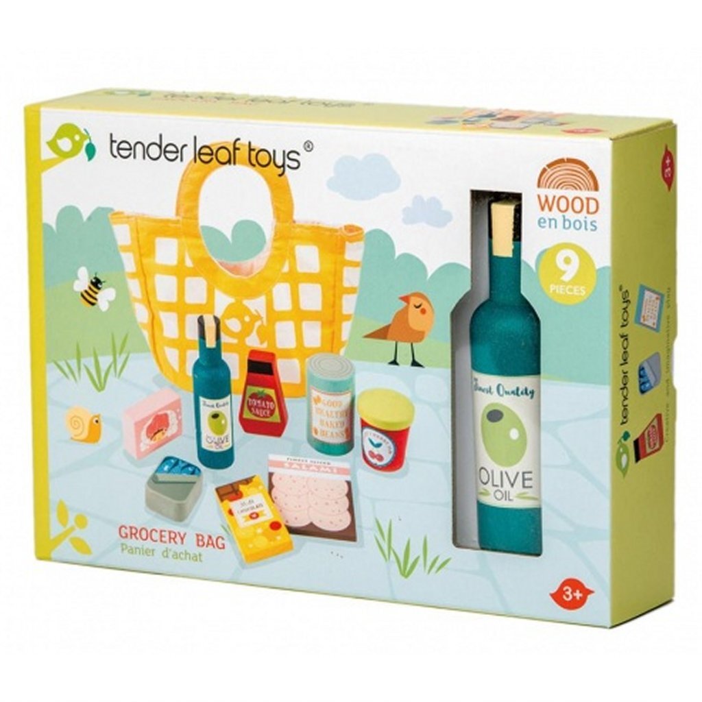 Tender toys houten boodschappen + canvas tas