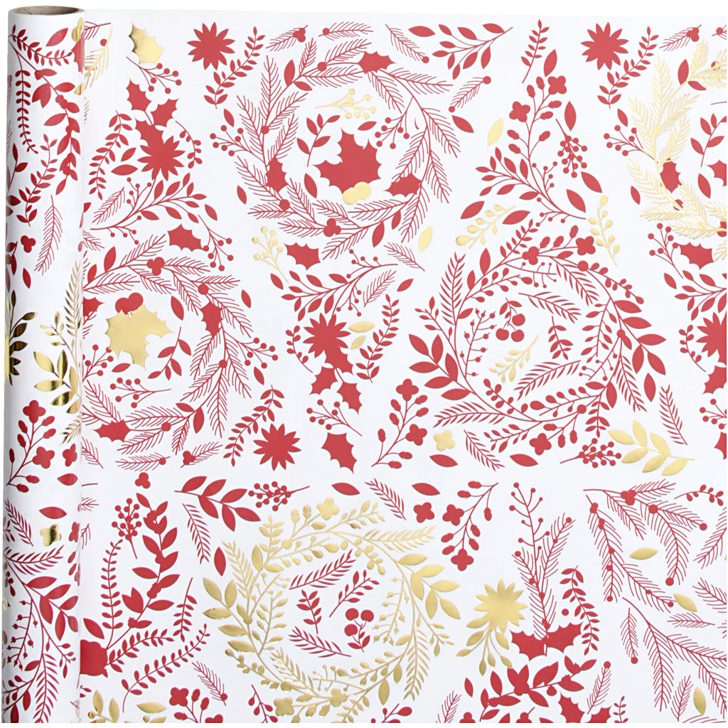 Creativ company inpakpapier, kerstbomen, b: 50 cm, 80 gr, goud, rood, wit, 3 m 1 rol