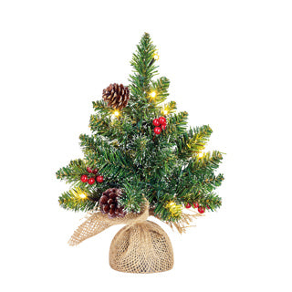 Edelman creston kerstboom led werk op batterijen groen met burlap 10l tips 28 - h30xd15cm