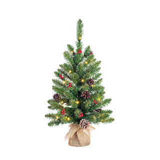 Creston kerstboom led werk op batterijen groen met jute 20l tips 58 - h60xd41cm