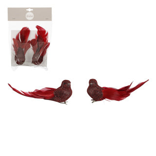Edelman clip vogel rood 2 stuks - l8xb5xh6,5cm