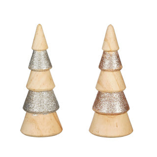 Decoratie boom zilver champagne 2 assorti fsc 100% - h13,5xd5,5cm