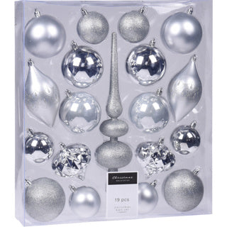No brand kerst hangdeco set 19sts zilver