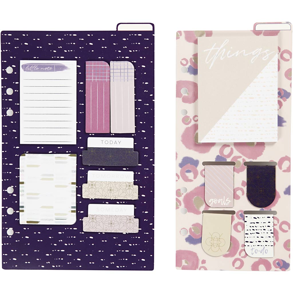 Creativ company post-it en boekenlegger set, afm 10,3x22 + 13,8x22 cm, goud, paars, roze, 2 vel 1 doos