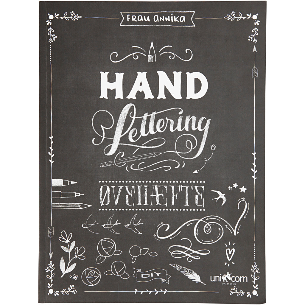 Handlettering - oefeningen, afm 21x28 cm, dikte 1 cm, aantal pagina's 63, 1 stuk, deense tekst