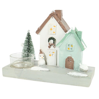 Kerst theelichthouder huis 3 assorti
