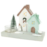 Kerst theelichthouder huis 3 assorti
