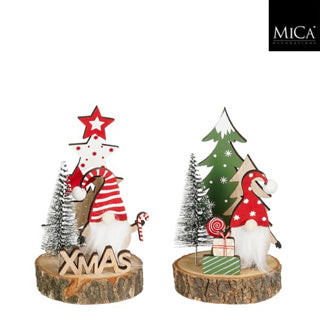 Decoratie kerstman rood groen 2 assorti fsc 100% h14xd1cm