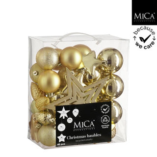 Edelman boom decoratie onbreekbaar goud 40 stuks - d8cm