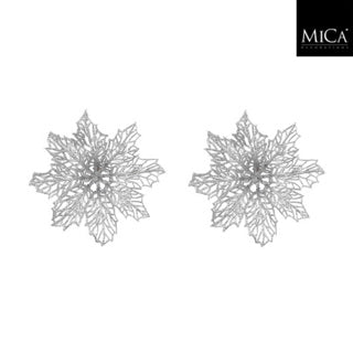 Edelman clip poinsettia zilver 2 stuks - h3xd13,5cm