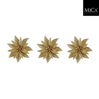 Edelman clip poinsettia goud 3 stuks - h3xd10cm