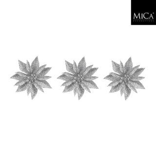 Edelman clip poinsettia zilver 3 stuks - h3xd10cm