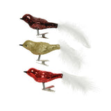 Vogel glas shiny, glitter white feather tail mixl. 3cm x w.8cm x h.3.5cm