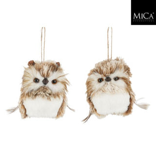 Ornament uil bruin 2 assorti - l12xb7xh10cm