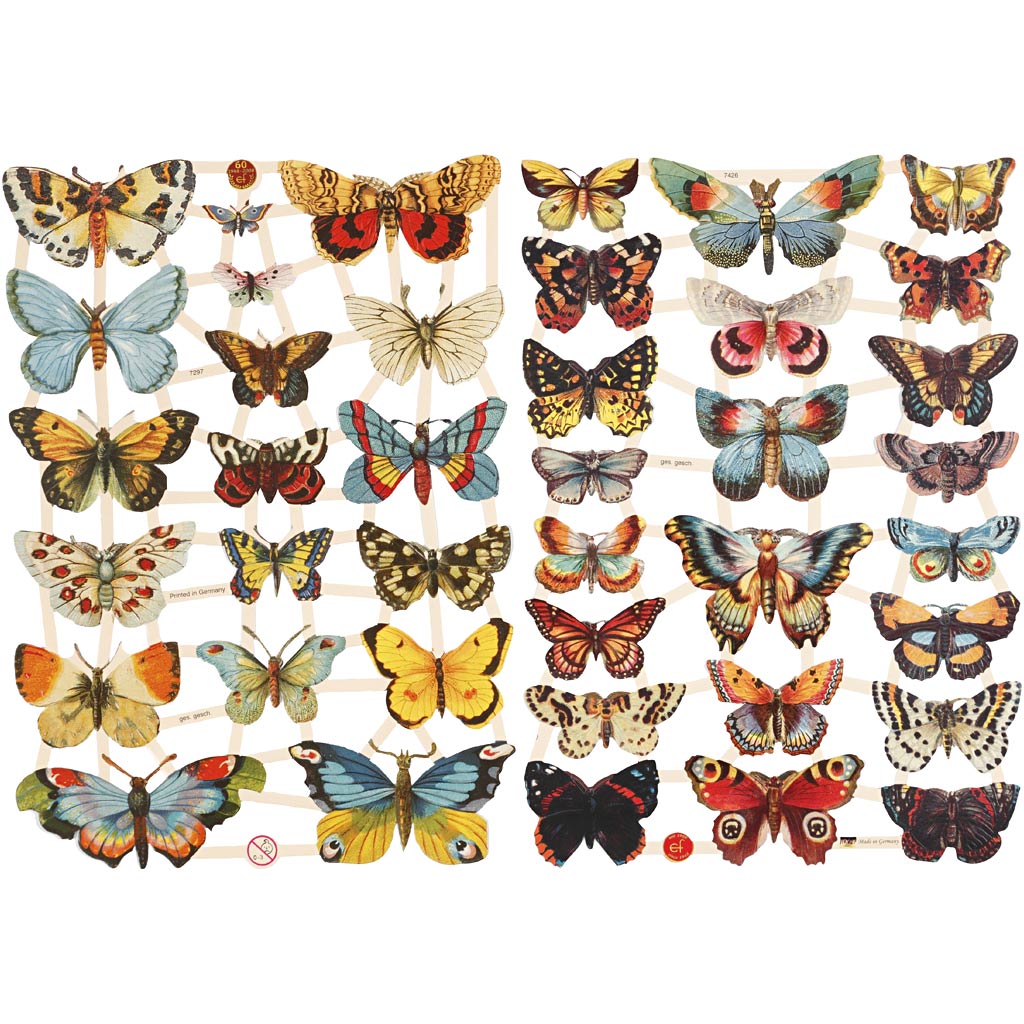 Creativ company vintage plaatjes, vlinders, vel 16,5x23,5 cm, 2 vel 1 doos